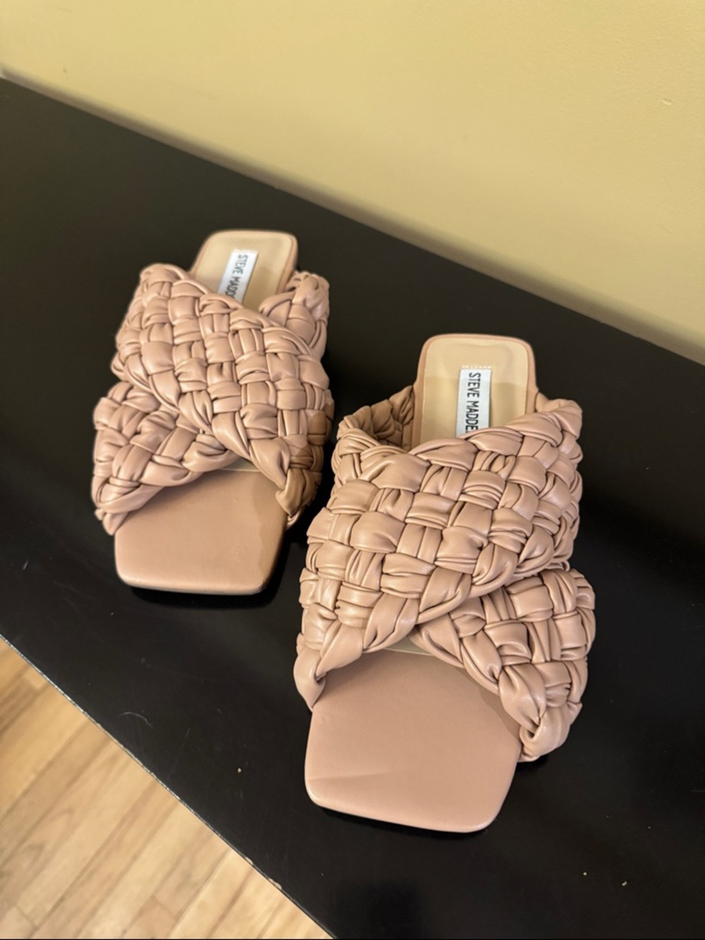 Steve Madden Woven Crossover Slide Mules - Nude Pink